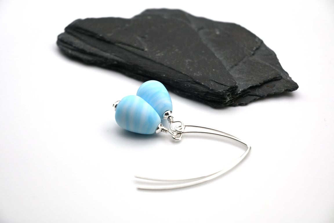 blue sea lampwork glass teardrop earrings