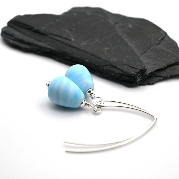 blue sea lampwork glass teardrop earrings
