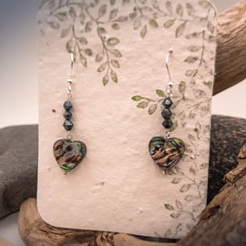 Heart shaped Abalone Shell and Sterling Silver earrings