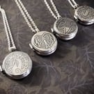 Sterling silver locket with moongazing hare, leaping hare, bird or heart motif