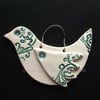 Patterned ceramic bird decoration teal