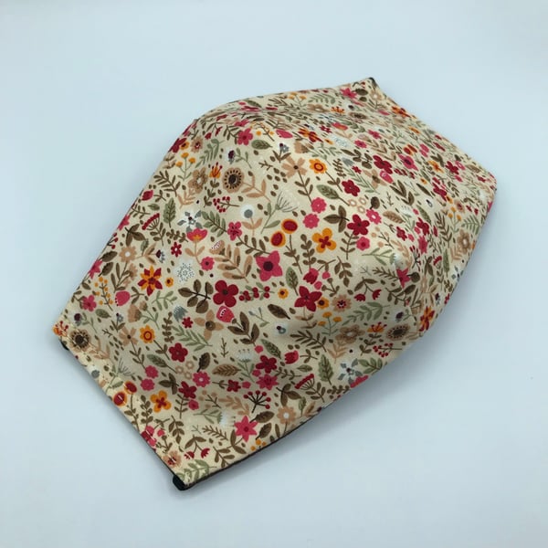 Warm Colours Floral Face Mask. Triple layered. 100 % Cotton Fabric.
