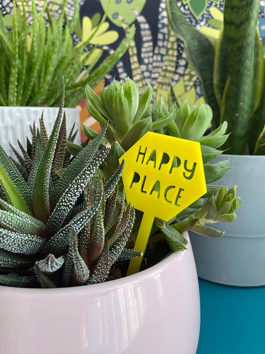 Happy house plant decoration, plant marker for indoor plants, indoor gardener