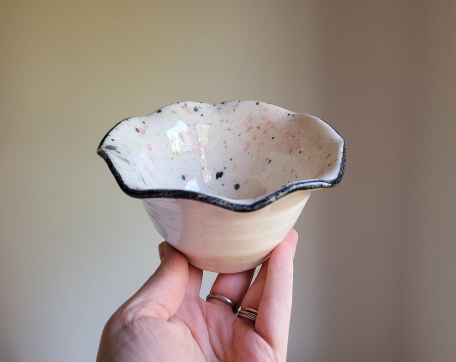 Seconds Sunday Ceramic ice cream bowl hand made splatter pattern. 