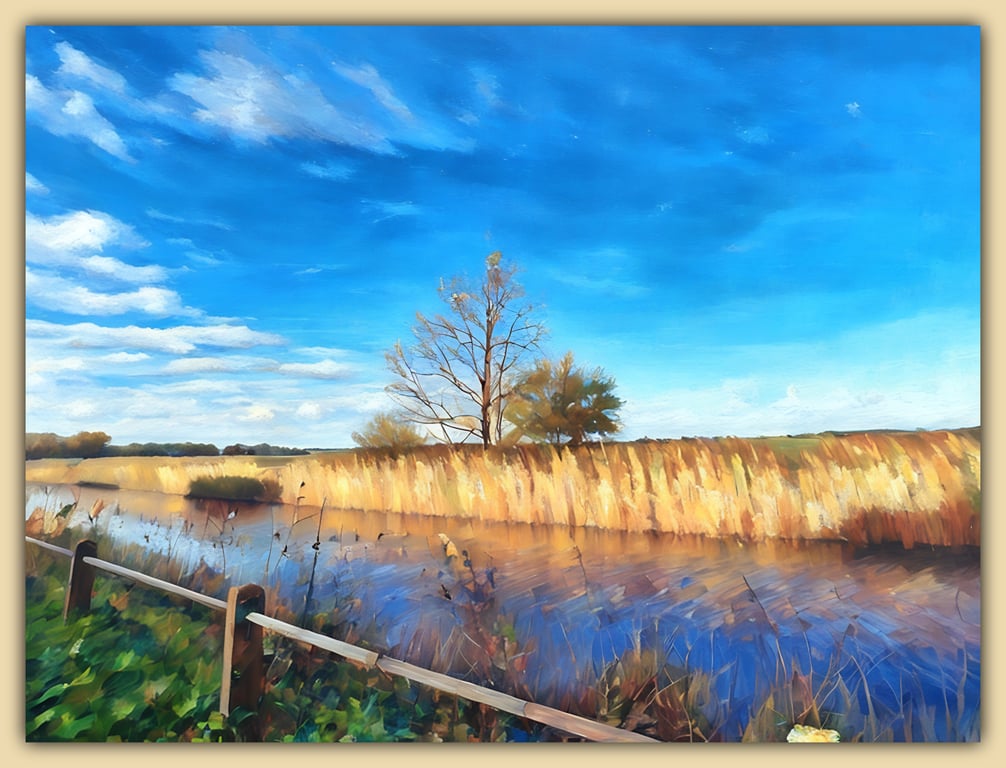 Sun on the Creek Winter Walk Norfolk Fens Greeting Card A5
