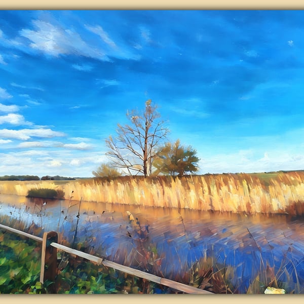 Sun on the Creek Winter Walk Norfolk Fens Greeting Card A5