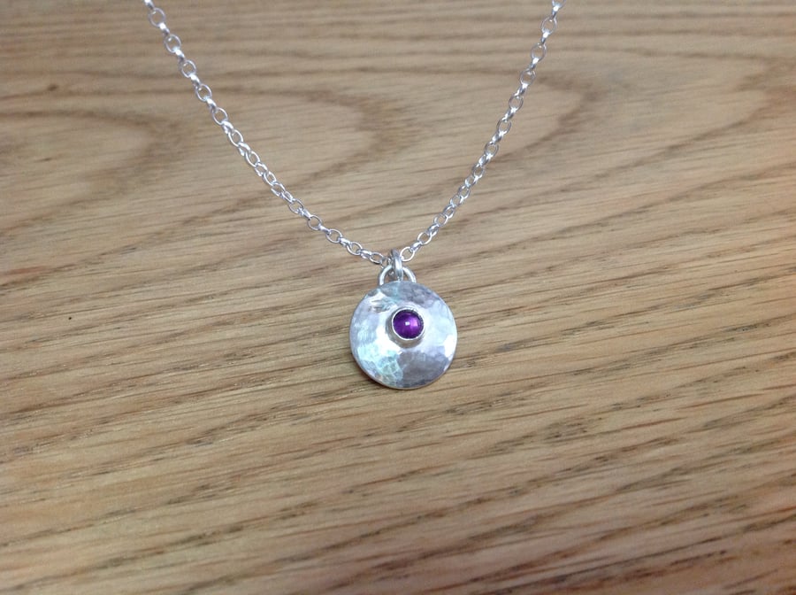 Amethyst Sterling and Fine silver dainty gemstone pendant necklace