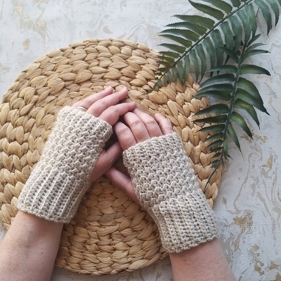 Crochet Wrist Warmers Fingerless Gloves Mitts Parchment