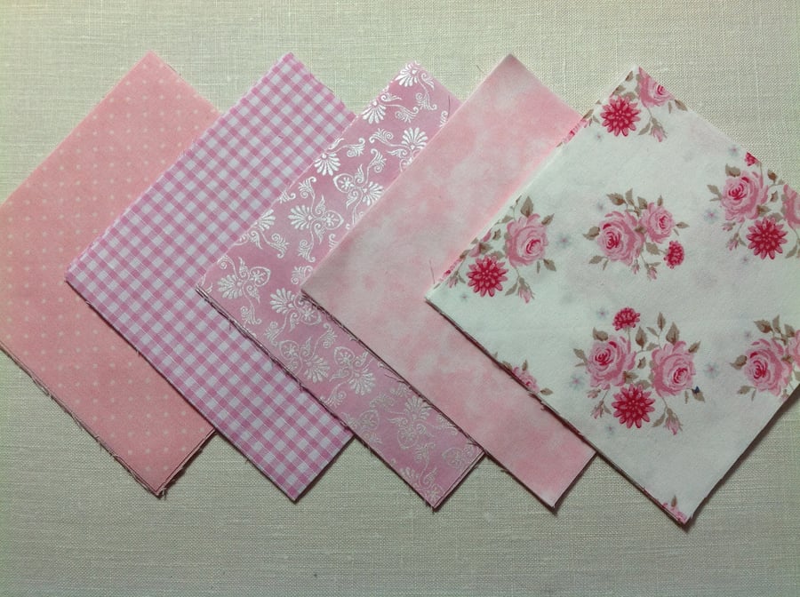 25 x 5" pink  cotton squares for patchwork