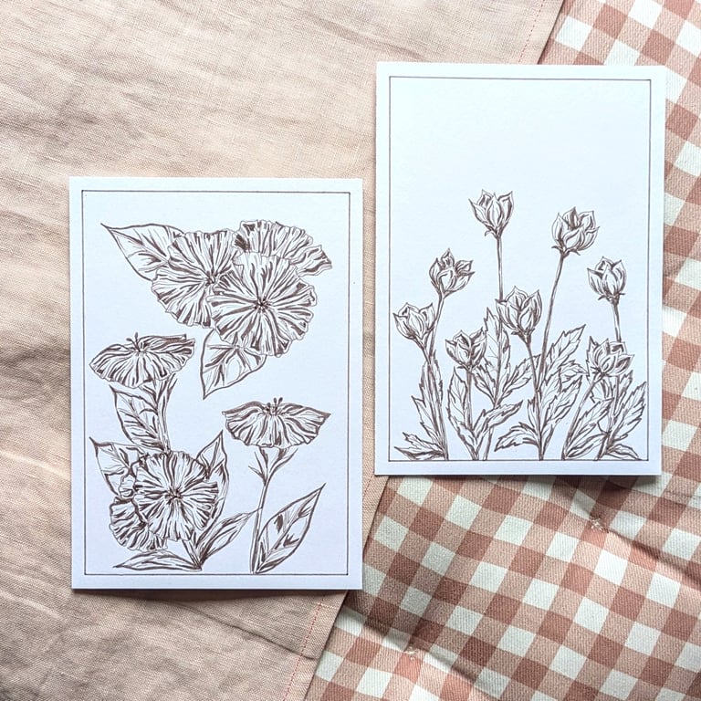 Original Unframed Sepia Ink Flower Painting A6