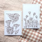 Original Unframed Sepia Ink Flower Painting A6