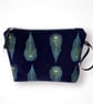 Peacock Makeup Bag, Hand Printed Velvet Cosmetic Bag, Midnight Blue Travel Pouch - Image 2