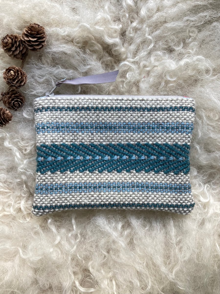 Handwoven Wool Mini Pouch - Teal