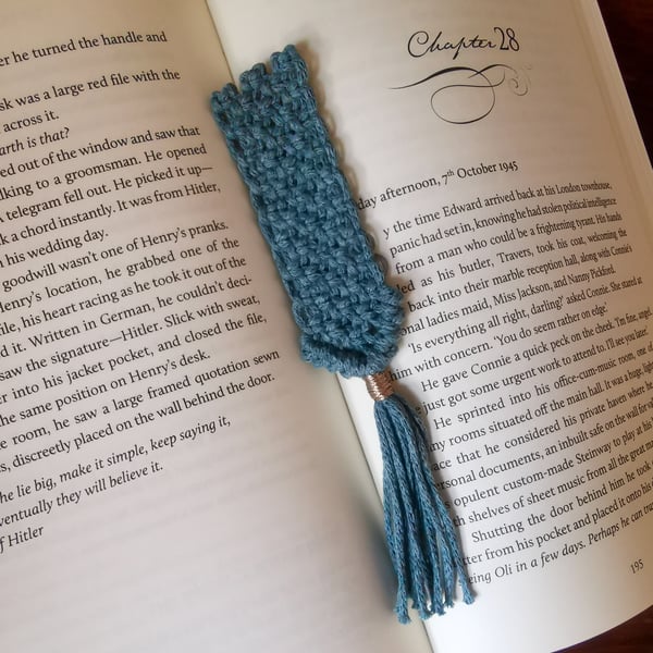 Bookmark - Simple handmade macrame boho inspired reading - duck egg