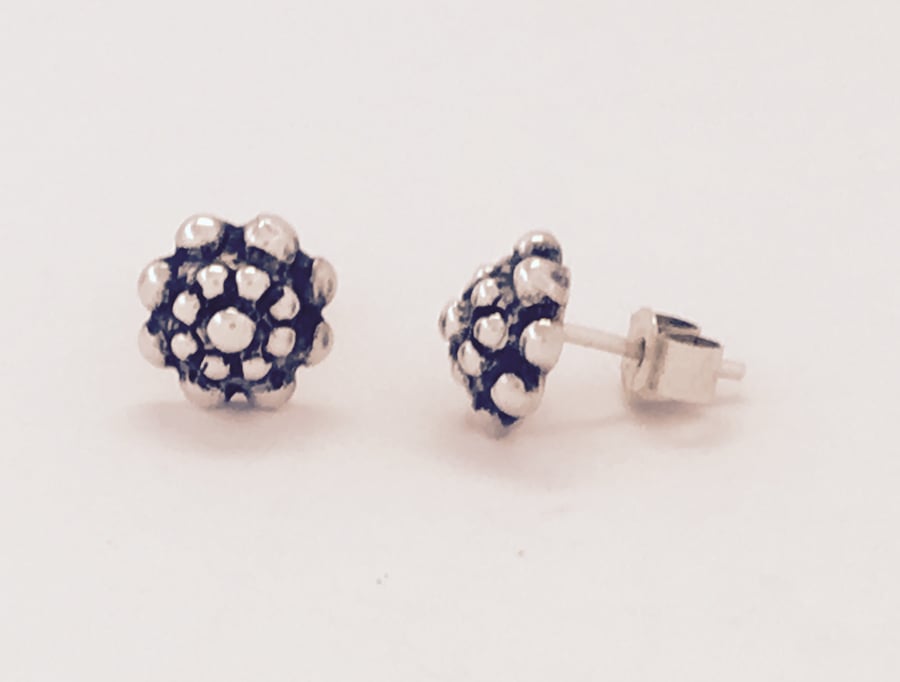 Silver and oxidised stud earrings
