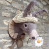 Handmade baby donkey head with straw hat and daisy faux taxidermy trophy