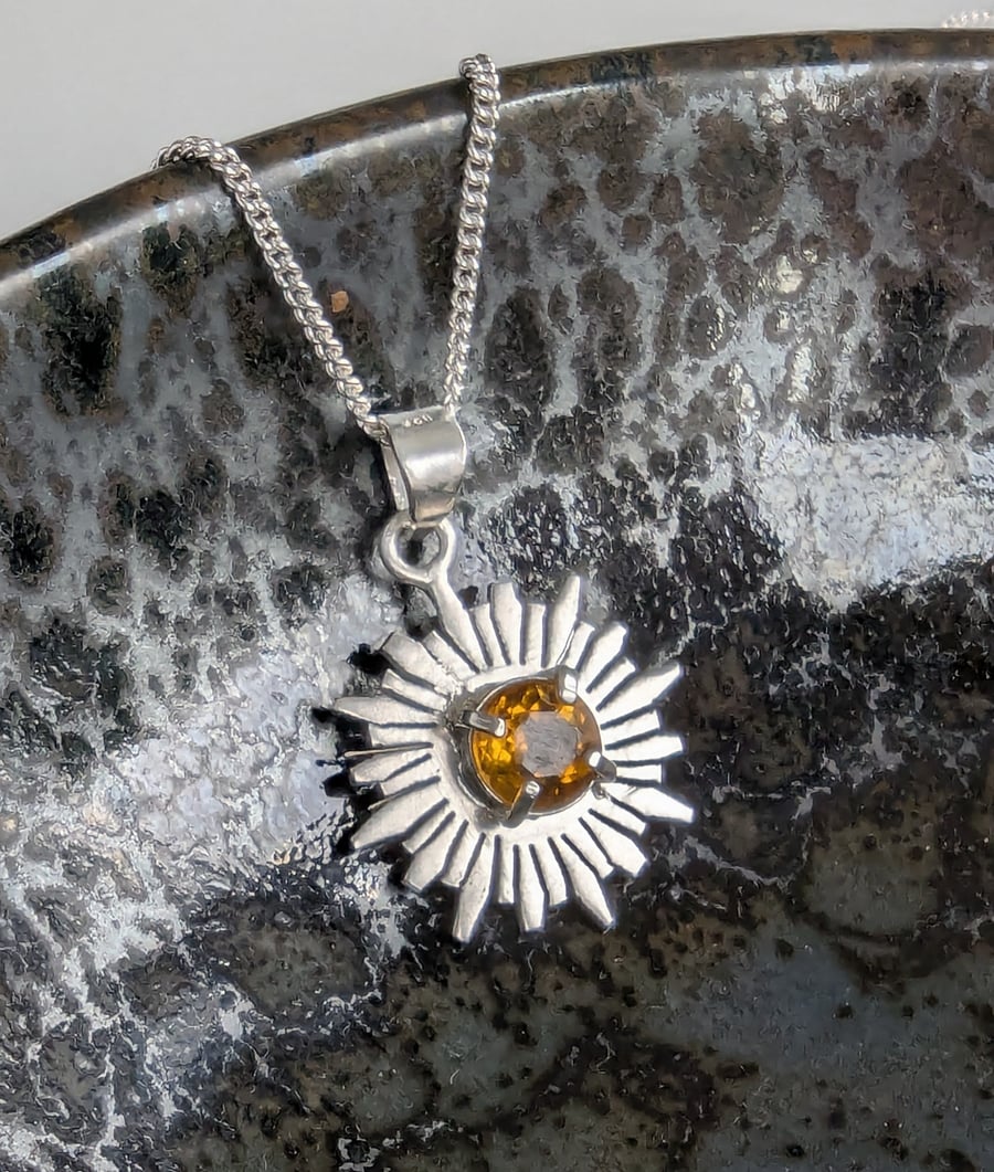 Sterling Silver Starburst GEMSTONE Pendant, Handmade Urban Jewellery