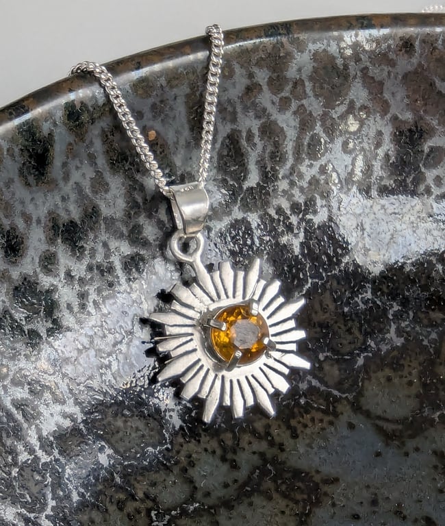 Sterling Silver Starburst GEMSTONE Pendant, Handmade Urban Jewellery