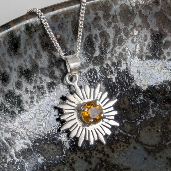 Sterling Silver Starburst GEMSTONE Pendant, Handmade Urban Jewellery