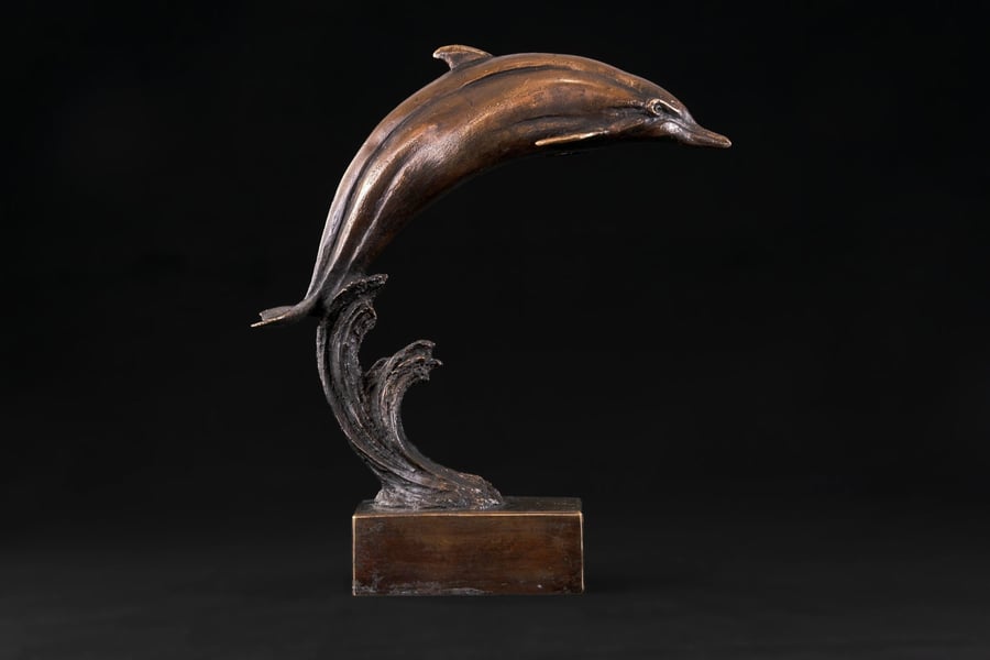 Foundry Bronze Leaping Dolphin Animal Statue Small Bronze Metal Sculpture