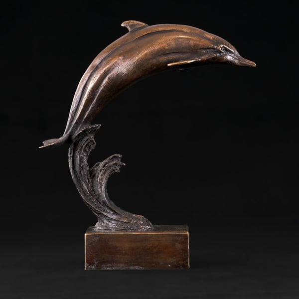 Foundry Bronze Leaping Dolphin Animal Statue Small Bronze Metal Sculpture