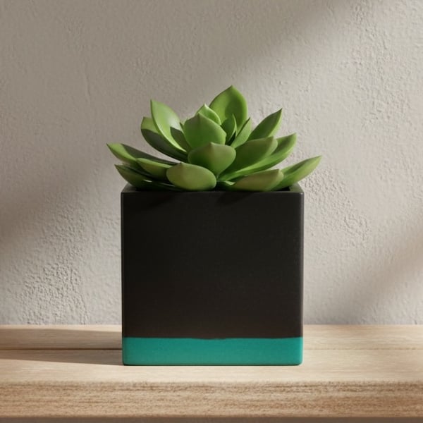 Black and green square planter 10 cm indoor plant pot gift for plant lovers
