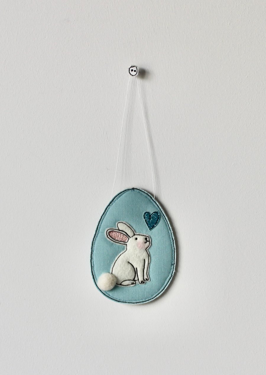 'Bunny on a Pale Blue Egg 10' - Hanging Decoration