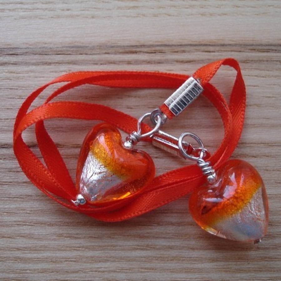 Orange Lampwork Glass Heart Bookmark