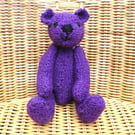 Handmade 8" Purple Teddy Bear Hand Knitted in 100% Wool