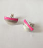 Silver Half Round Neon Pink Enamel Stud Earrings - Image 1