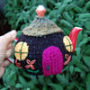 Knitted tea cosy - Country cottage design  to fit a one cup teapot, acrylic yarn