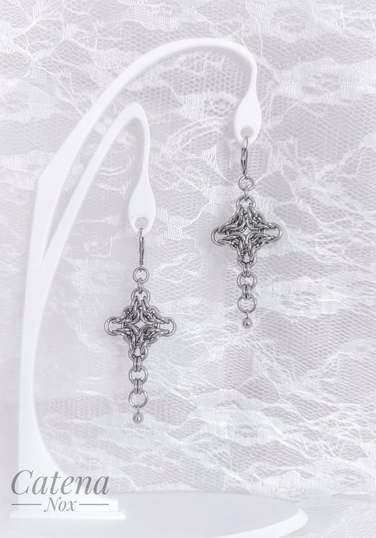 Handcrafted Chainmaile Cross Spike Earrings: Stainless Steel Gothic