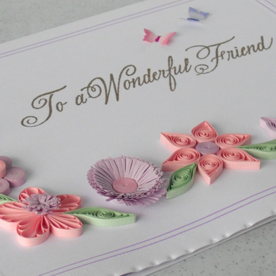 Quilled card with quilling flowers for friend