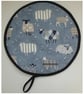 Aga Hob Lid Mat Pad Hat Round Cover With Loop Surface Saver Denim Blue Sheep - Image 1