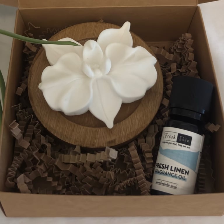 Aromastone diffuser on bamboo coaster with fragrance oil choice