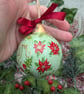 Green Holly Berry and poinsettia hand-painted personalised bauble  - Image 3
