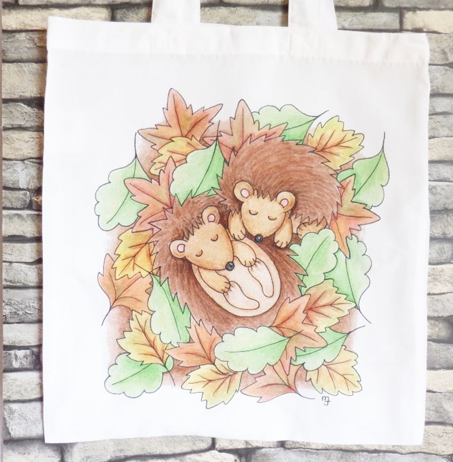 Sleeping Hedgehogs Tote Bag - Eco Friendly - Shopping Bag - Craft Bag