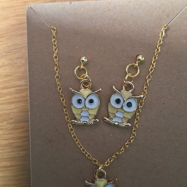 Owl earring and necklace set
