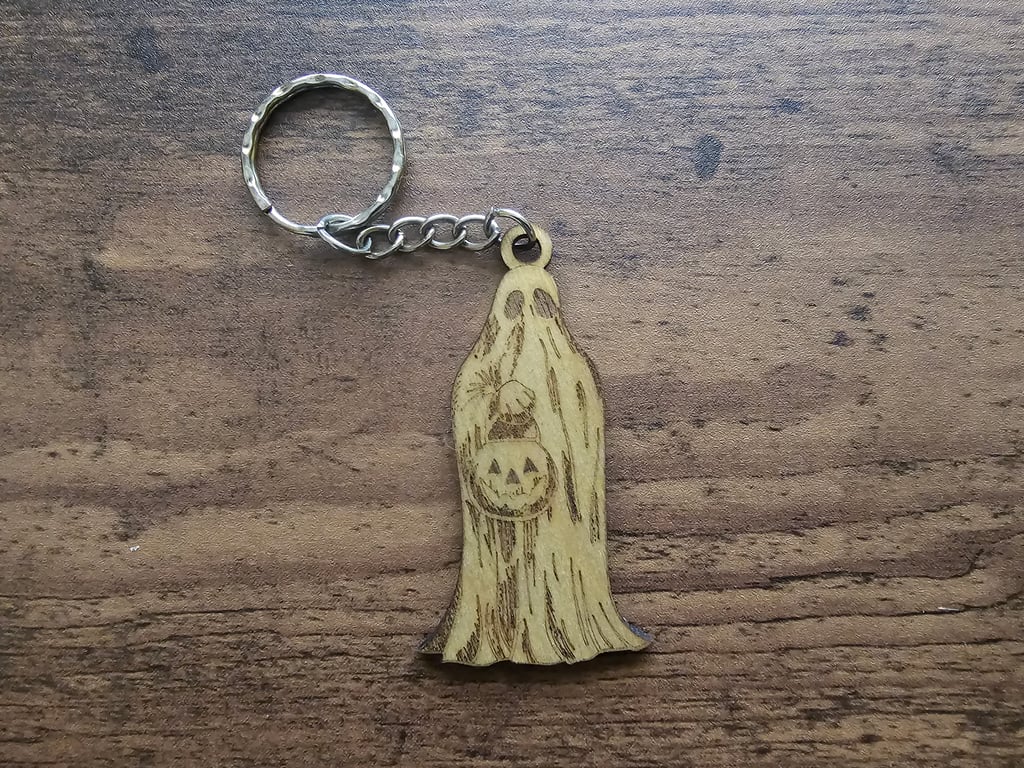 Trick or Treat Ghost & Pumpkin, Halloween, Keyring, Keychain, Handmade, Wooden