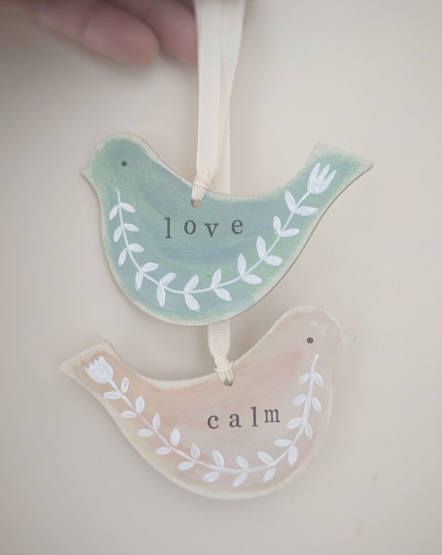 Hand Painted Wooden Birds Hanging Decorations