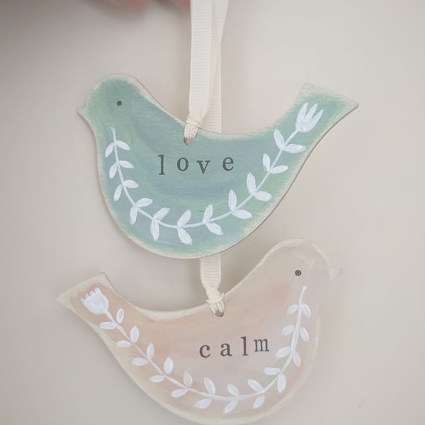 Hand Painted Wooden Birds Hanging Decorations