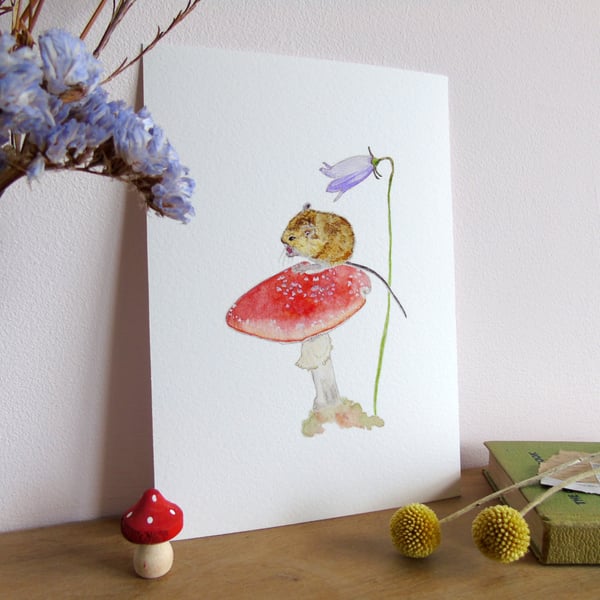 Field mouse on Toadstool A5 Giclée Fine Art Print