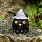 Black ceramic witch cat ornament