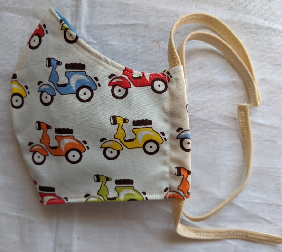 Cotton face mask with moped scooter print