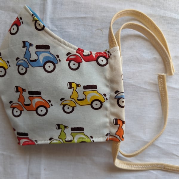 Cotton face mask with moped scooter print
