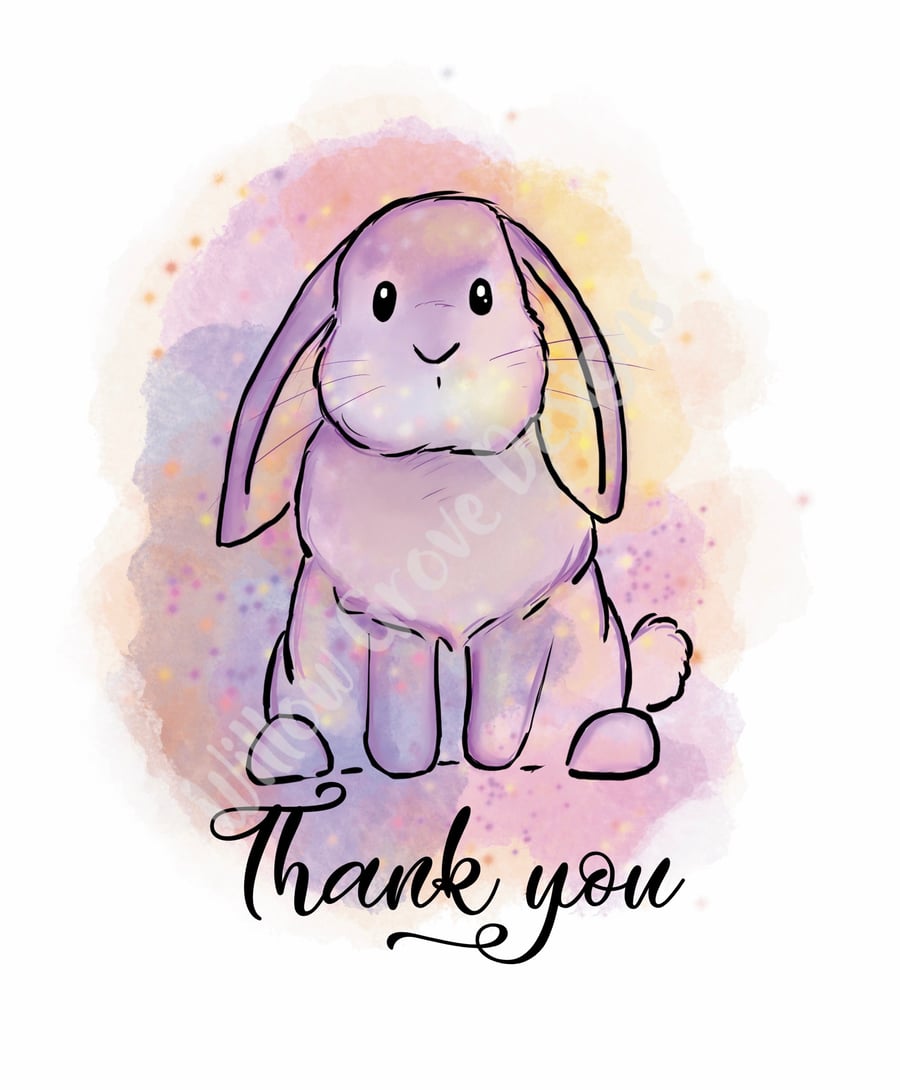 Thank you watercolour bunny rabbit card - Folksy