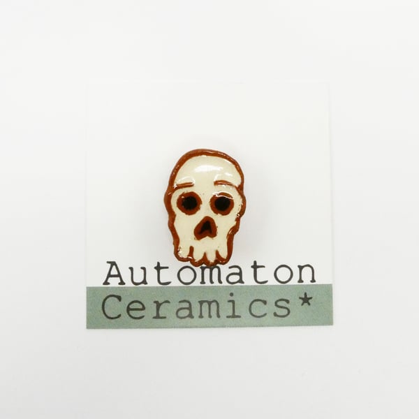 Skull pottery pin badge, lapel pin