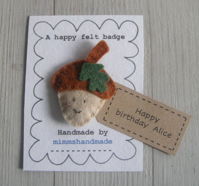 Acorn badge or brooch can be personalised