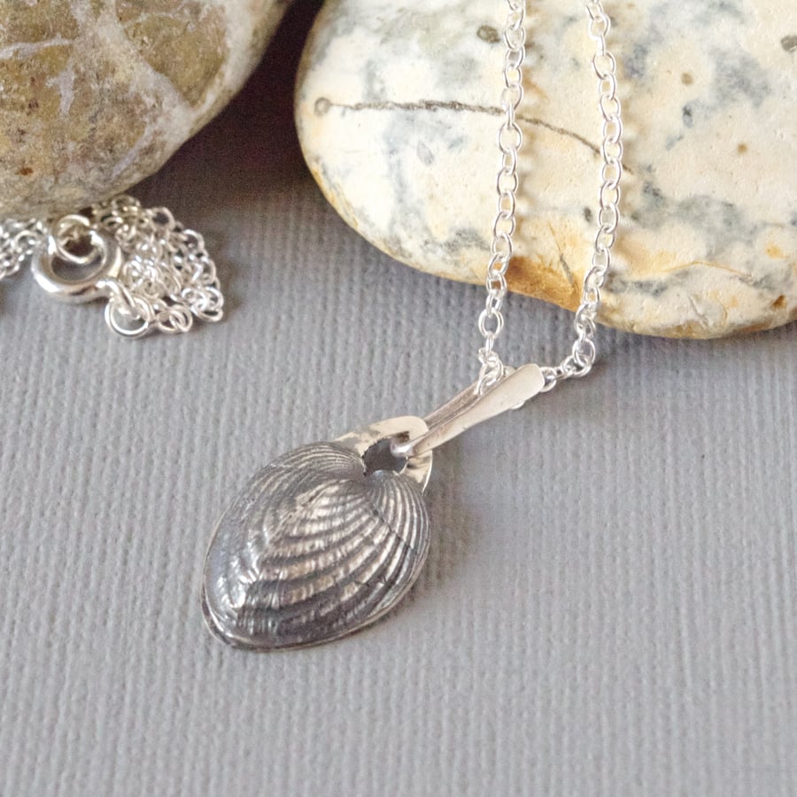 Chunky Sterling Silver Heart Cockle Shell Pendant Cast in Recycled Silver