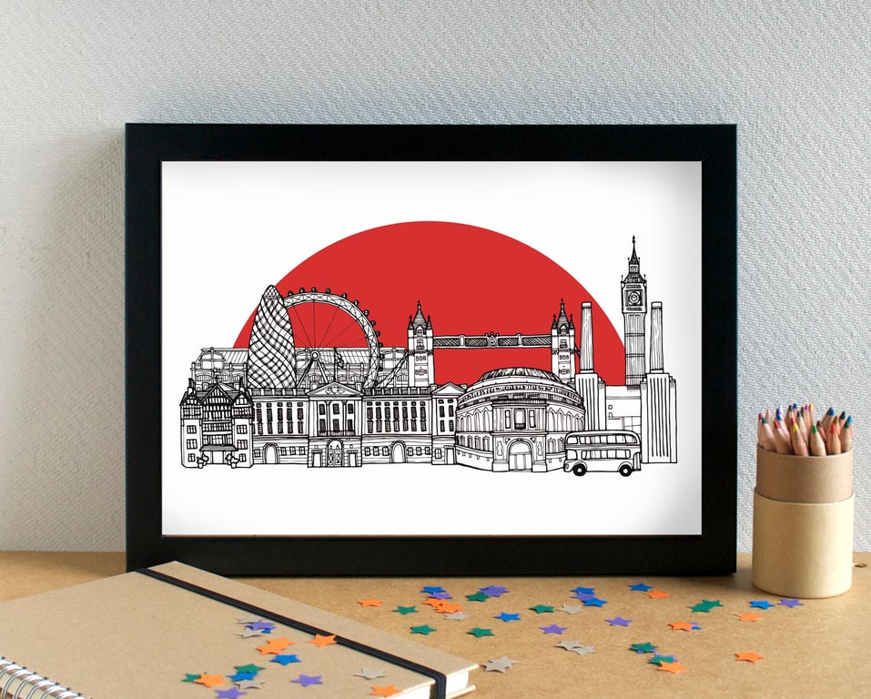 London Skyline Print - featuring Fulham Football Club's Craven Cottage